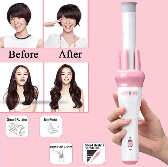 Automatic Pink Hair Curler Spin 360Β° Rotating Hair Styling Roller