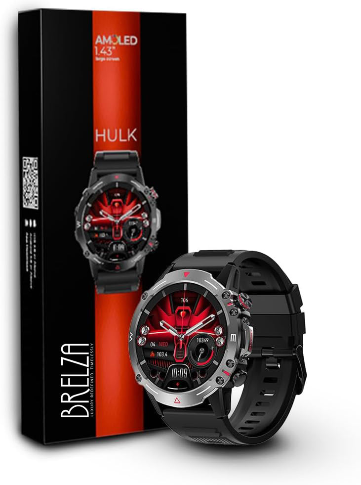 HULK Smart watch with AMOLED Always On Display Smart watches for men, BT Calling Waterproof Fitness Watch with Heart Sleep Monitor for Android iOS (Black)