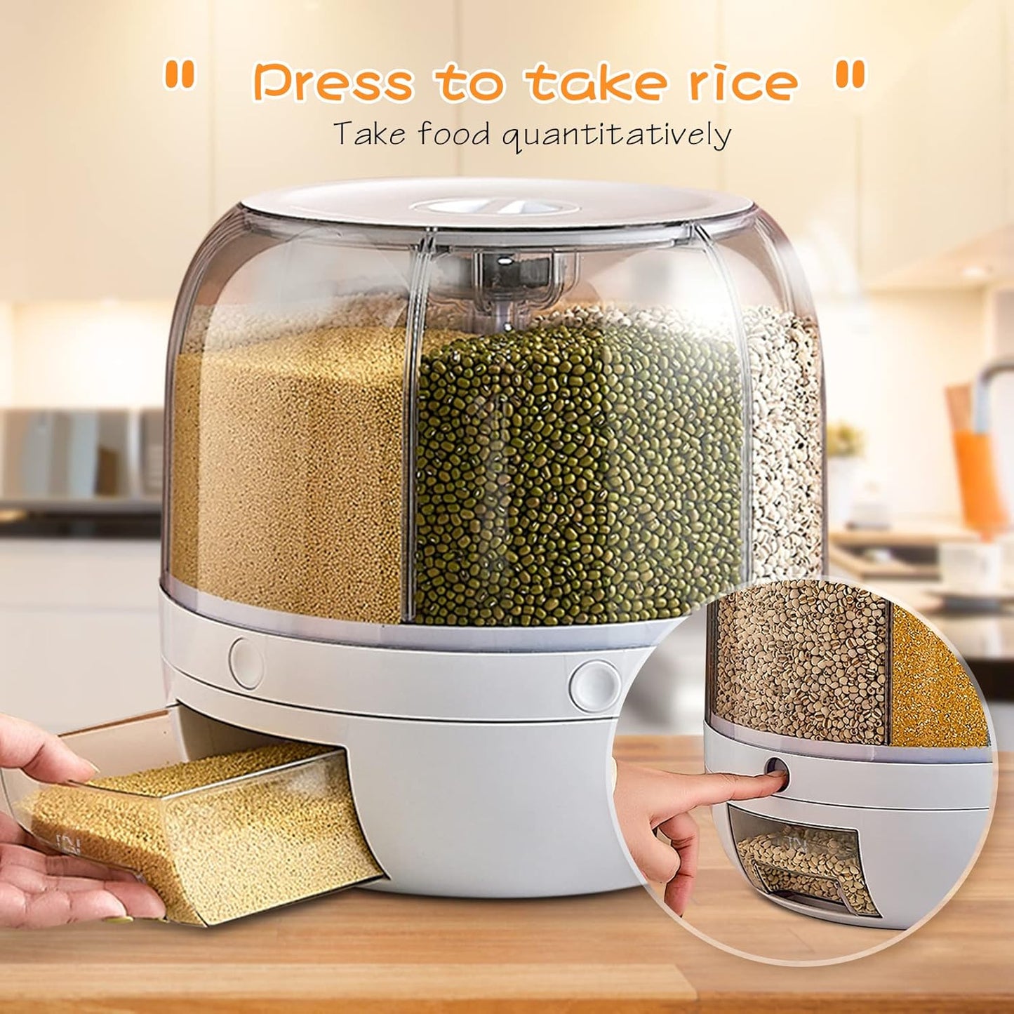 360° rotating food dispenser, Grain Storage Container Dispenser