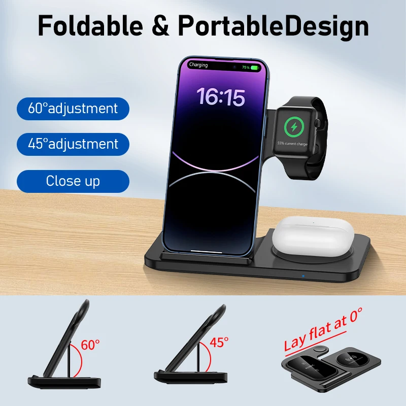 Fast Wireless Charger Stand | Foldable Charging Dock for iPhone 12β16 Pro Max, Apple Watch & AirPods BRELZA