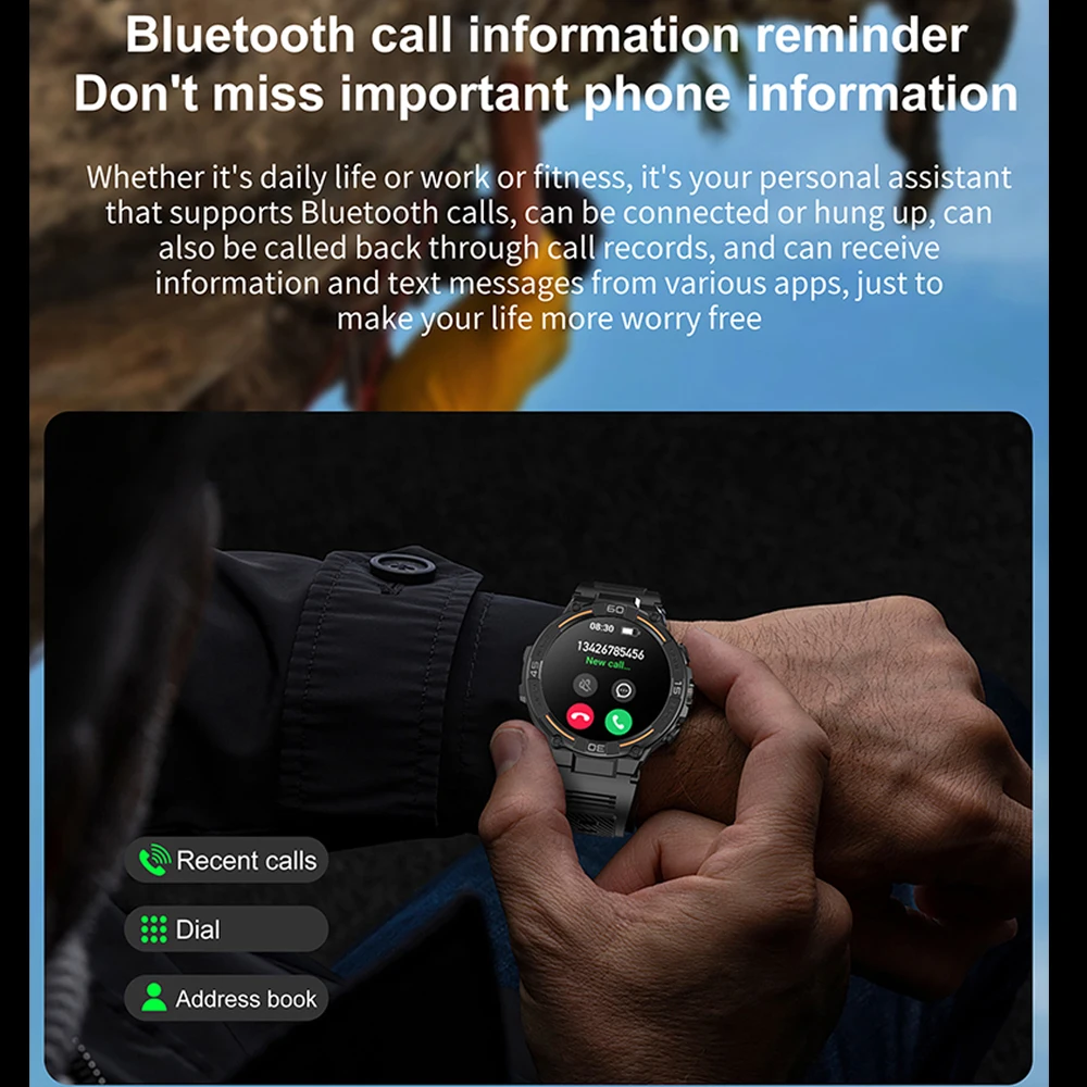Military Smartwatch | 360×360 HD, Flashlight, Health Monitor, Waterproof, Heart Rate & BT Call