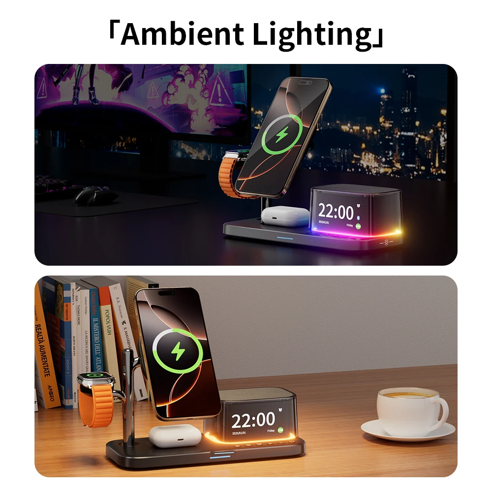 3-in-1 Wireless Charger | Speaker + Digital Clock