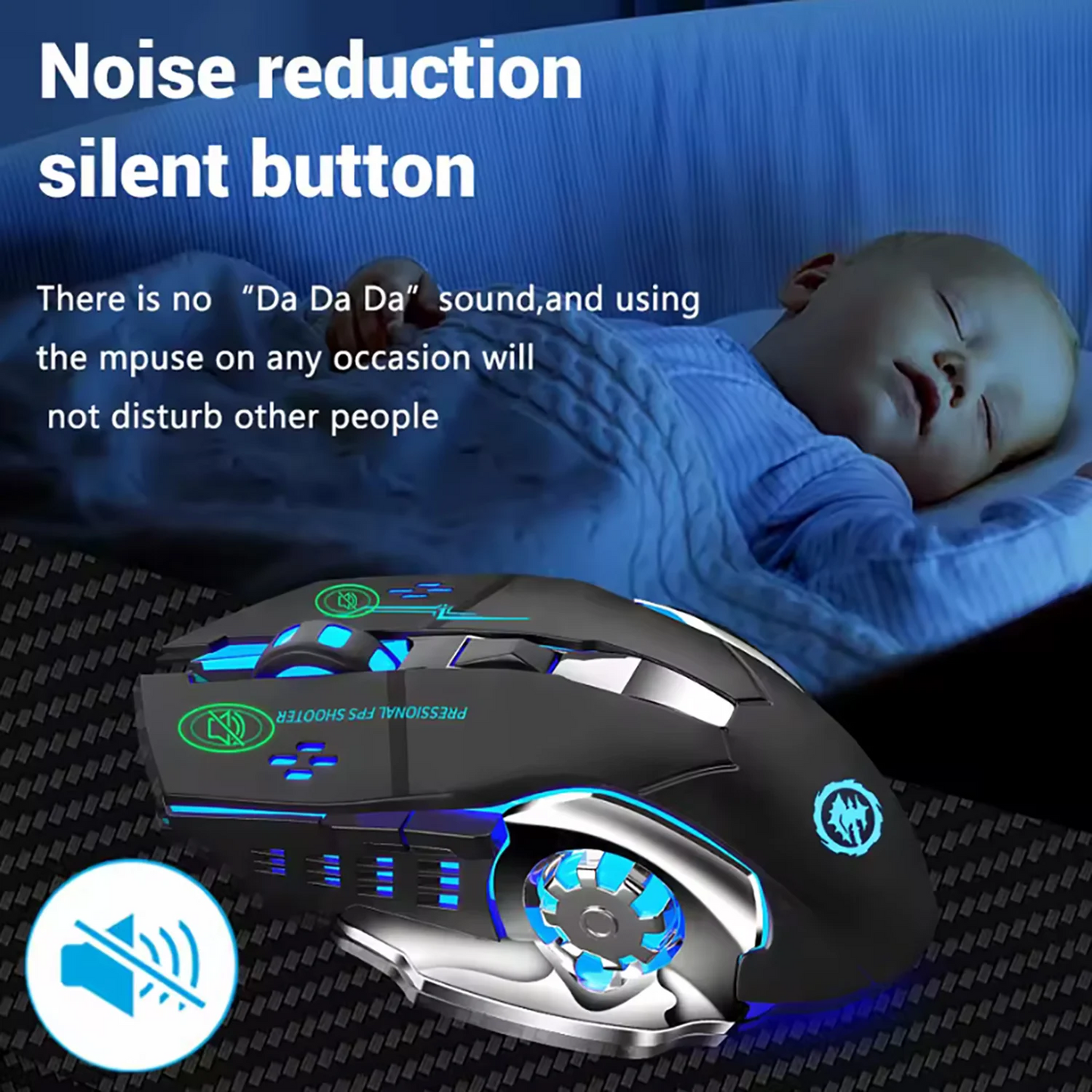 Rechargeable Wireless Gaming Mouse | Silent Bluetooth, USB, Backlight, E-Sports PC Gamer Mouse