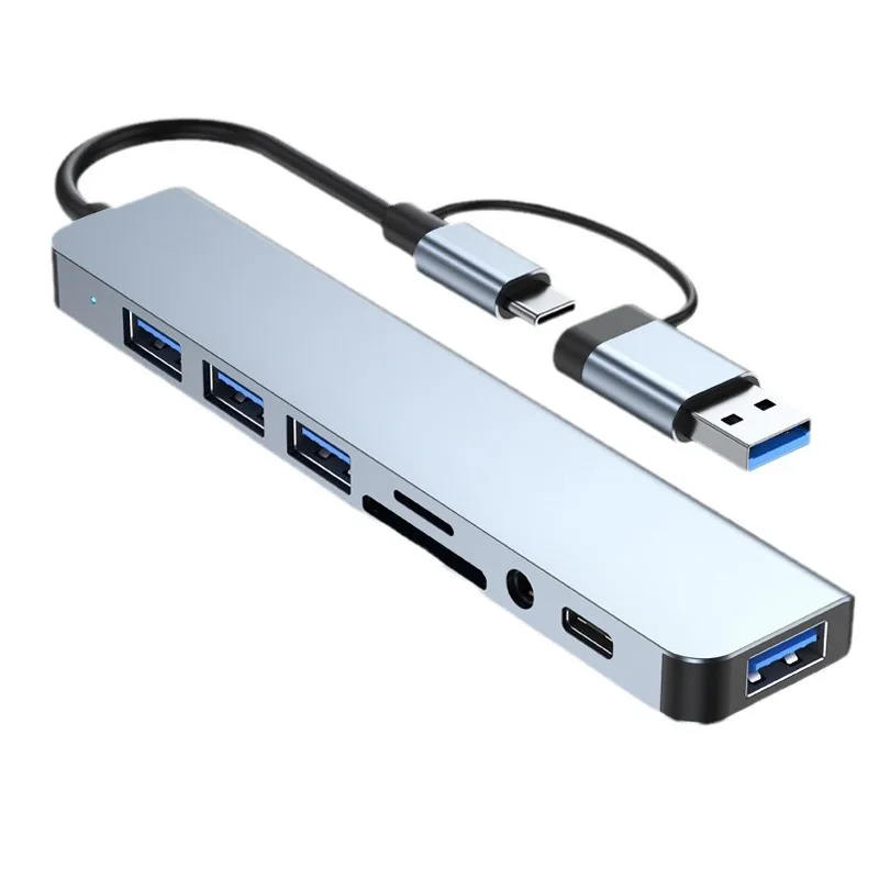 8-in-2 USB & Type-C HUB | Docking Station with Audio Jack, Micro SD Reader for Laptop, Tablet & Phone