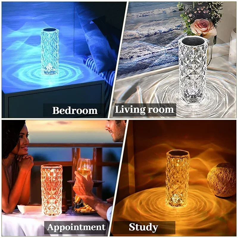 16-Color LED Rose Crystal Lamp | Touch Rechargeable Diamond Light for Romantic Home & Bar Decor