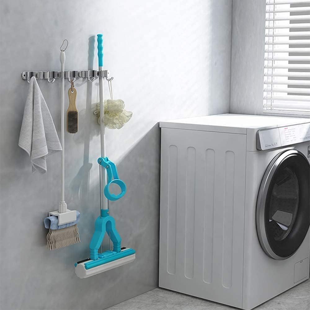 Broom & Mop Wall Mount Organizer | 4 Racks, 5 Hooks