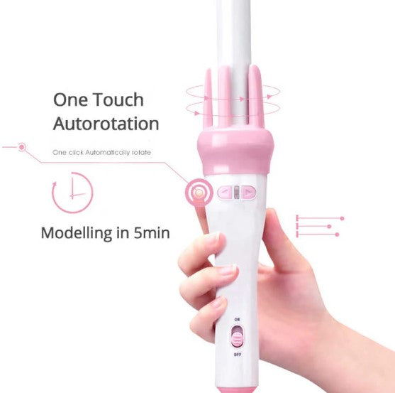 Automatic Pink Hair Curler Spin 360° Rotating Hair Styling Roller
