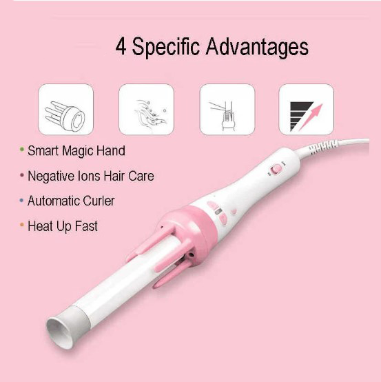 Automatic Pink Hair Curler Spin 360° Rotating Hair Styling Roller