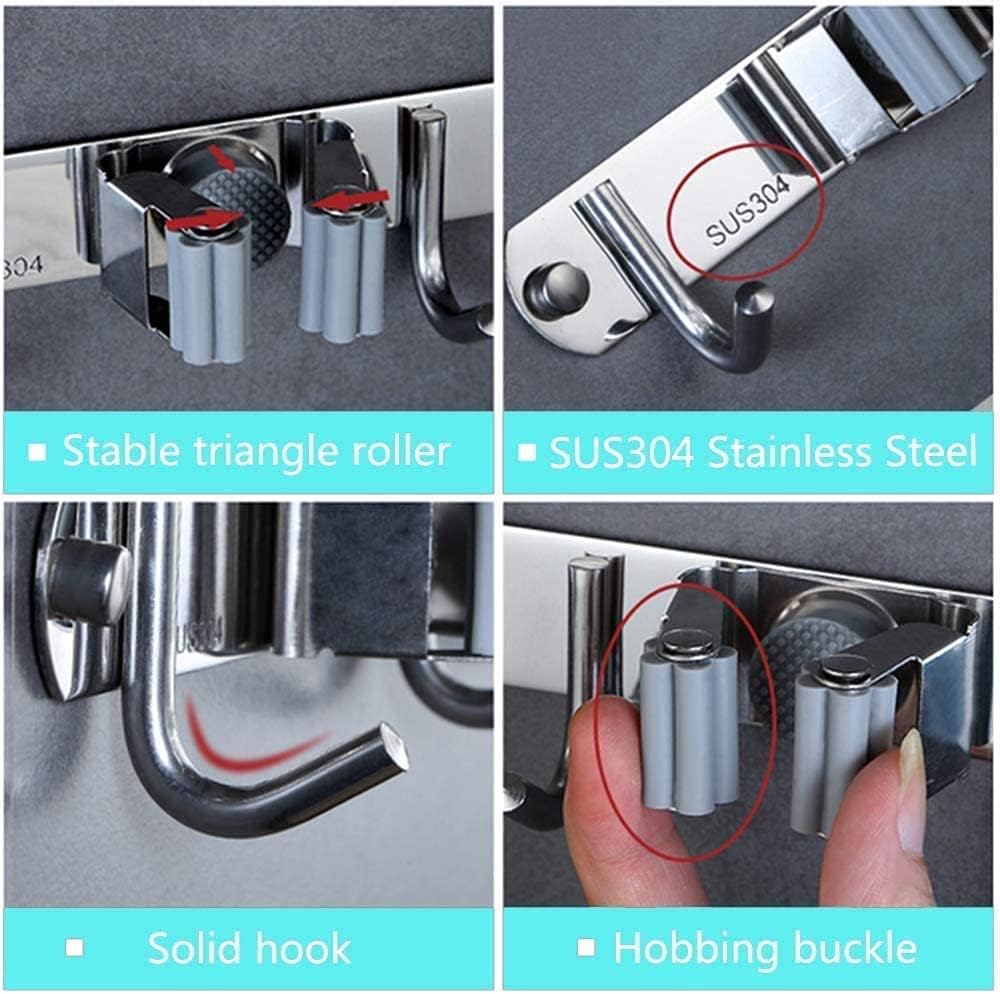 Broom & Mop Wall Mount Organizer | 4 Racks, 5 Hooks