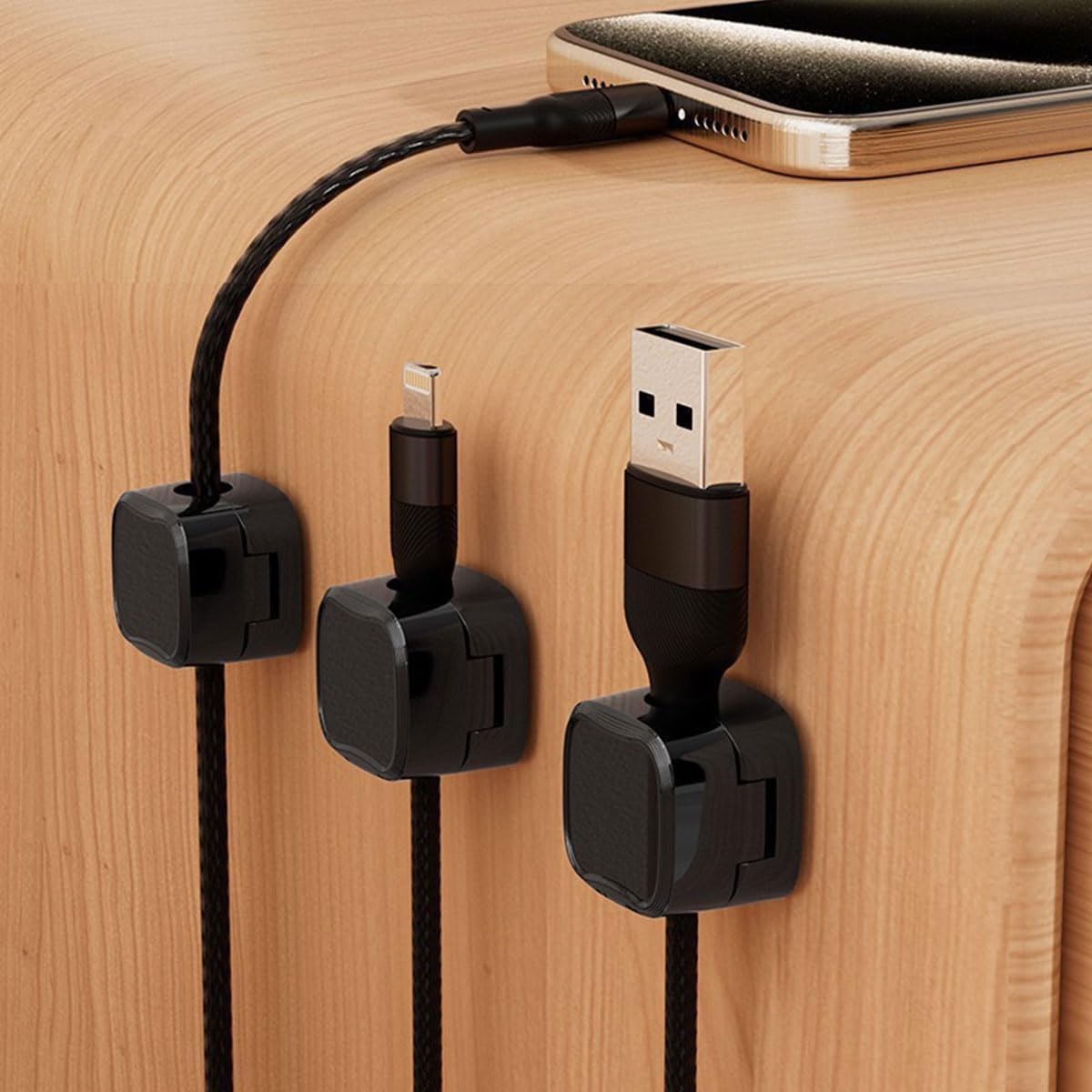 BRELZA Magnetic Cable Clips | Adjustable Cord Organizer (Black)