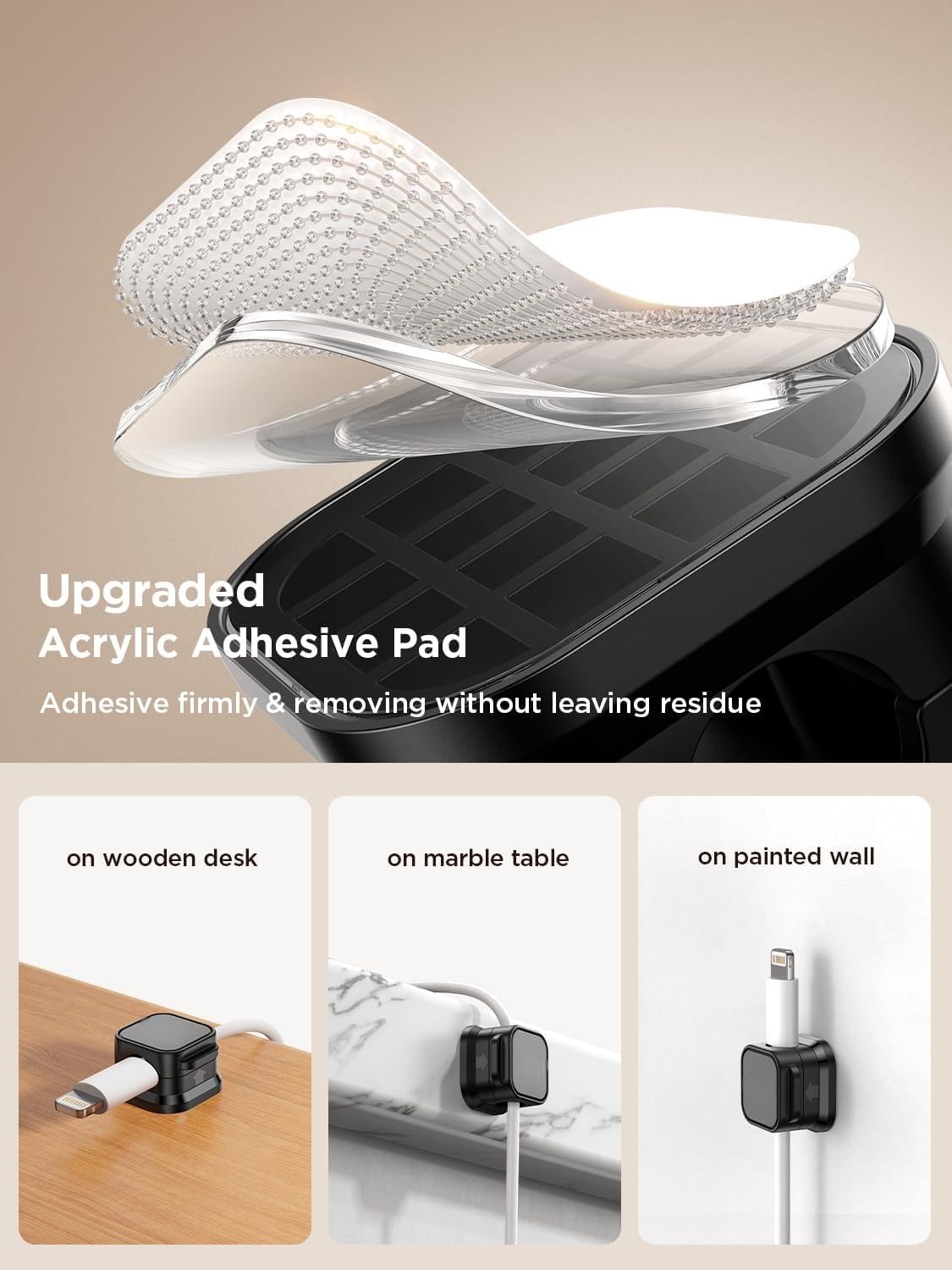 BRELZA Magnetic Cable Clips | Adjustable Cord Organizer (Black)