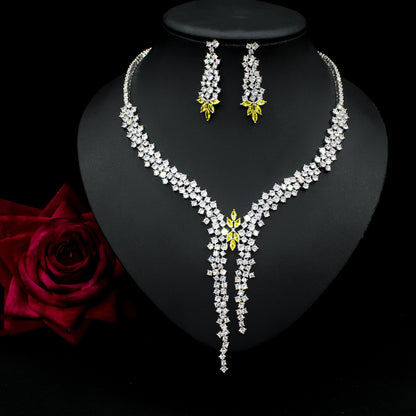 Silver Needle Jewelry Set | Exaggerated Zircon Earrings & Necklace