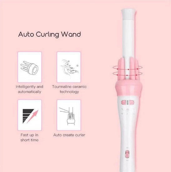 Automatic Pink Hair Curler Spin 360° Rotating Hair Styling Roller