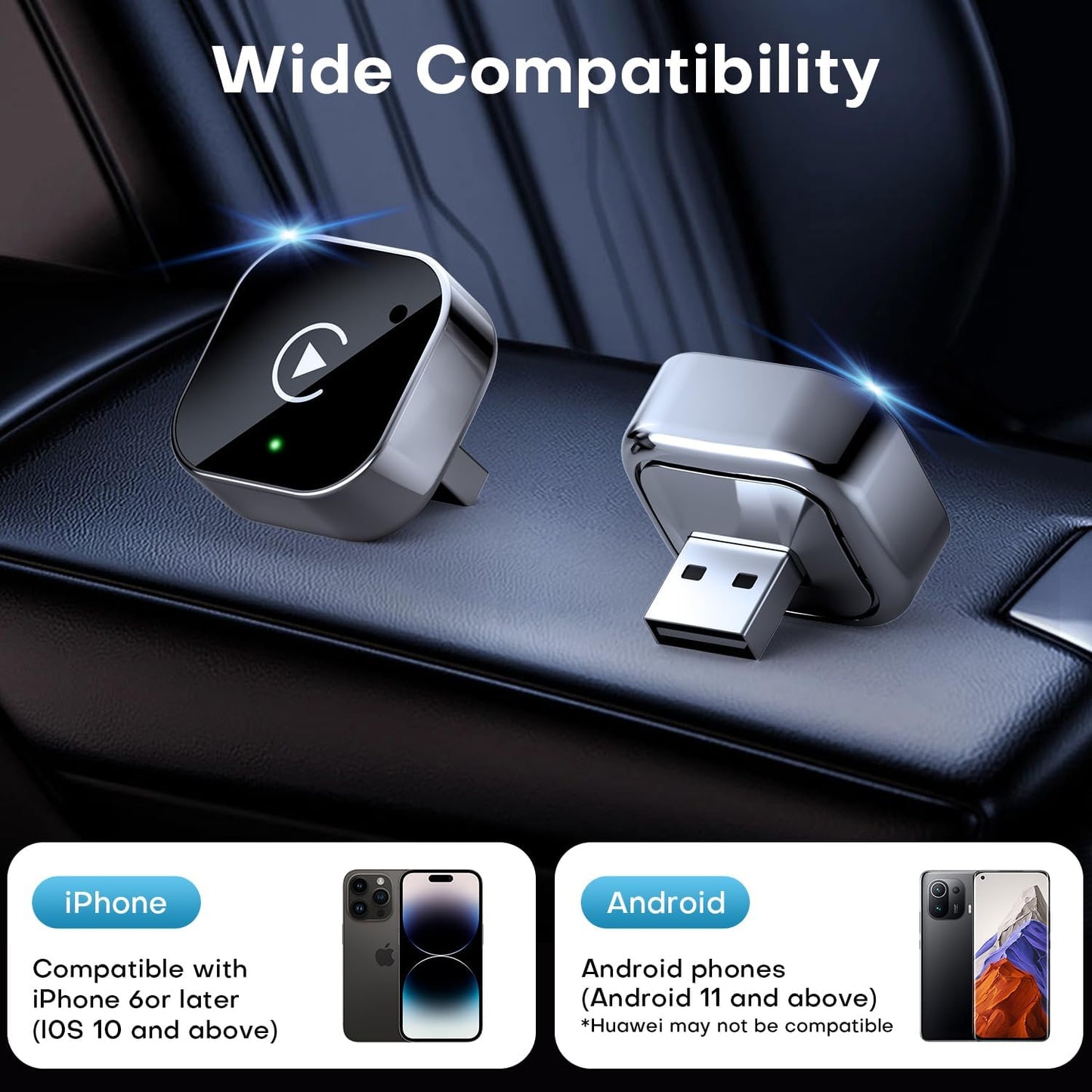 2-in-1 Wireless Auto Adapter for CarPlay and Android, Plug and Play CarPlay Dongle Converts Wired to Wireless, Fast Auto Connection, No Lag, Compact Design for iPhone and Android