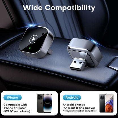 2-in-1 Wireless Auto Adapter for CarPlay and Android, Plug and Play CarPlay Dongle Converts Wired to Wireless, Fast Auto Connection, No Lag, Compact Design for iPhone and Android
