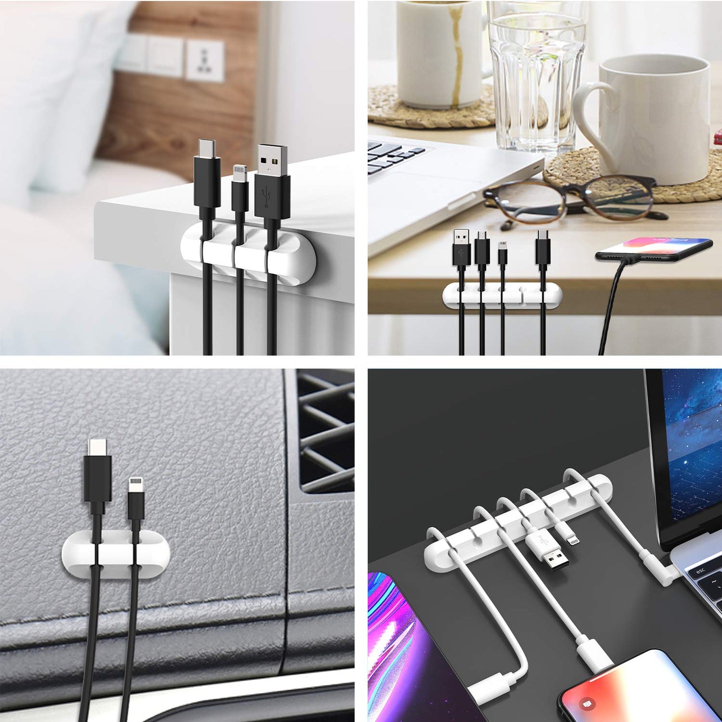 1pc Silicone USB Cable Organizer Desktop Clip-For Mouse/Keyboard/Headphone Wires, Car/Home/Office Use 7-Slot, 5-Slot, 3-Slot