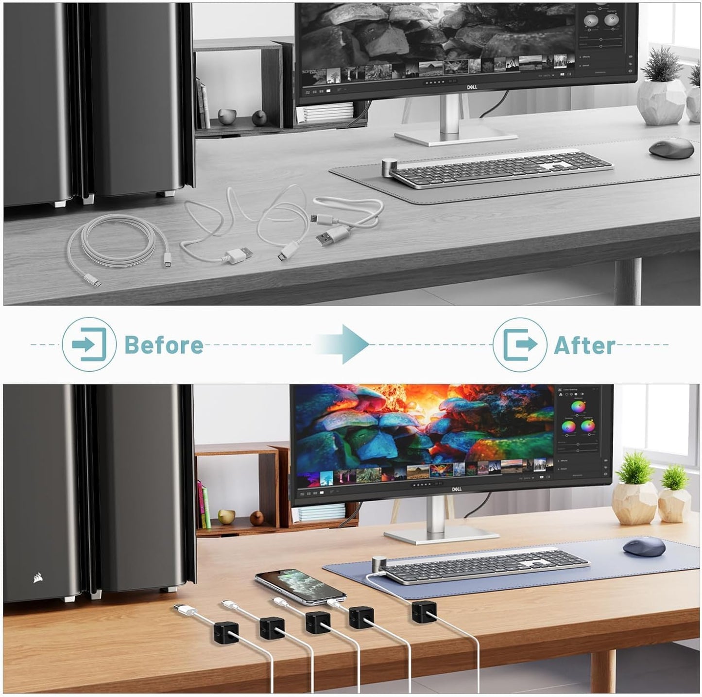 BRELZA Magnetic Cable Clips | Adjustable Cord Organizer (Black)