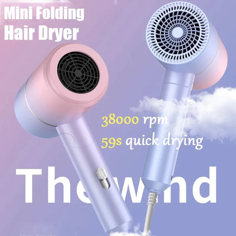 Mini Folding Hair Dryer | Portable Anion Blow Dryer with Carry Bag for Travel & Home