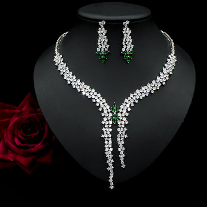 Silver Needle Jewelry Set | Exaggerated Zircon Earrings & Necklace