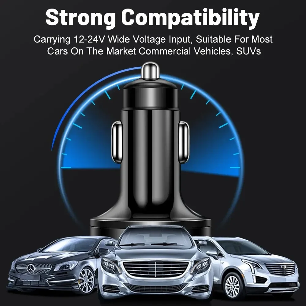 4-in-1 Car Charger | Fast Charging with Retractable Cables & Volt Display