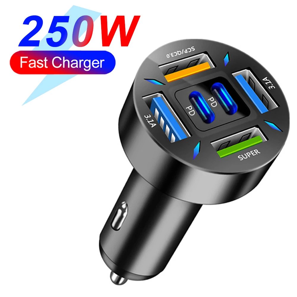 4-in-1 Car Charger | Fast Charging with Retractable Cables & Volt Display