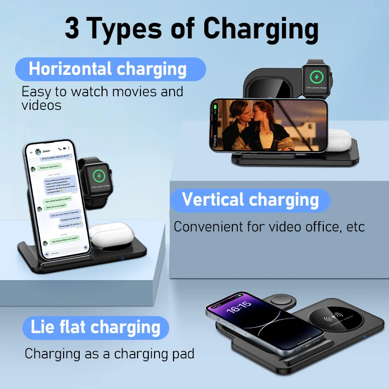 Fast Wireless Charger Stand | Foldable Charging Dock for iPhone 12–16 Pro Max, Apple Watch & AirPods
