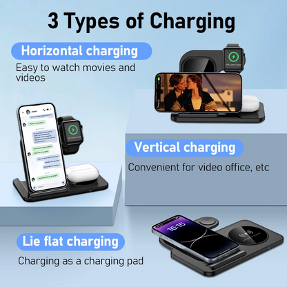 Fast Wireless Charger Stand | Foldable Charging Dock for iPhone 12–16 Pro Max, Apple Watch & AirPods