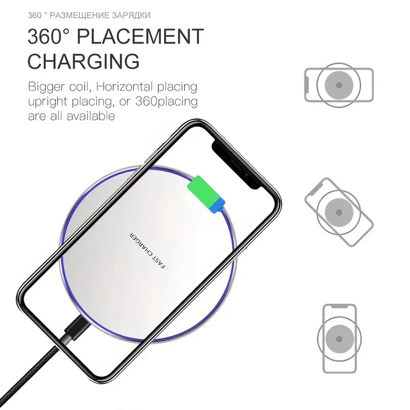 Wireless Fast Charger ⚙️ | Charging Pad for iPhone 15–12, Samsung S23, Xiaomi & Huawei