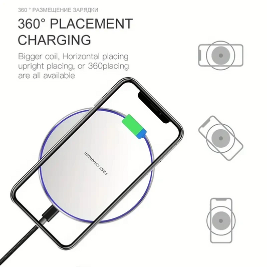 Wireless Fast Charger ⚙️ | Charging Pad for iPhone 15–12, Samsung S23, Xiaomi & Huawei