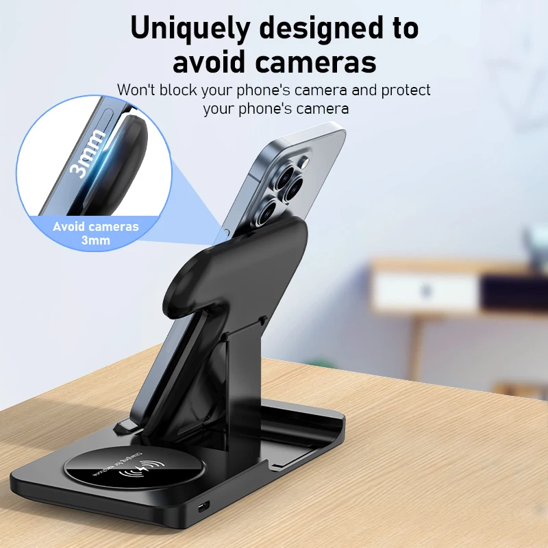 Fast Wireless Charger Stand | Foldable Charging Dock for iPhone 12–16 Pro Max, Apple Watch & AirPods