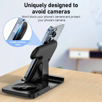 Fast Wireless Charger Stand | Foldable Charging Dock for iPhone 12–16 Pro Max, Apple Watch & AirPods