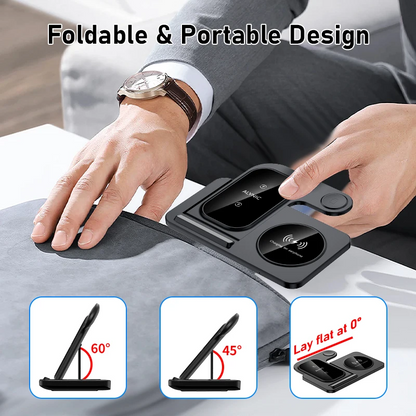 Fast Wireless Charger Stand | Foldable Charging Dock for iPhone 12–16 Pro Max, Apple Watch & AirPods