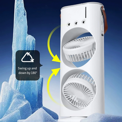 Double-Headed Air Cooler | USB Rechargeable Desk Fan with Spray & Night Light