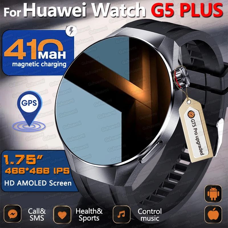 G5 Plus Smart Watch | 1.75" HD AMOLED, GPS, Heart Rate, Bluetooth Call & Compass for Men