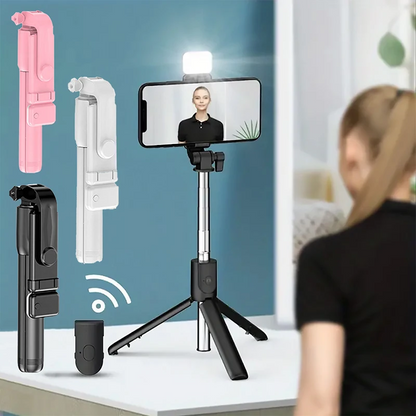 Portable Bluetooth Selfie Stick & Tripod | Remote Shutter, Fill Light & Extendable Phone Stand