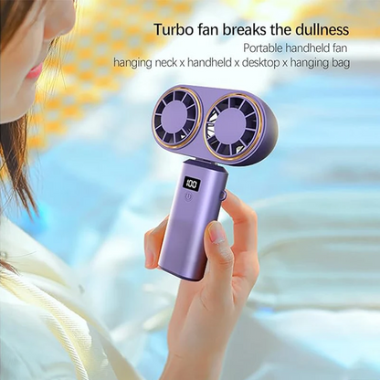 Handheld Dual Personal Fan 🌟 | Compact Rechargeable Cooler with Digital Display, Portable & Personal