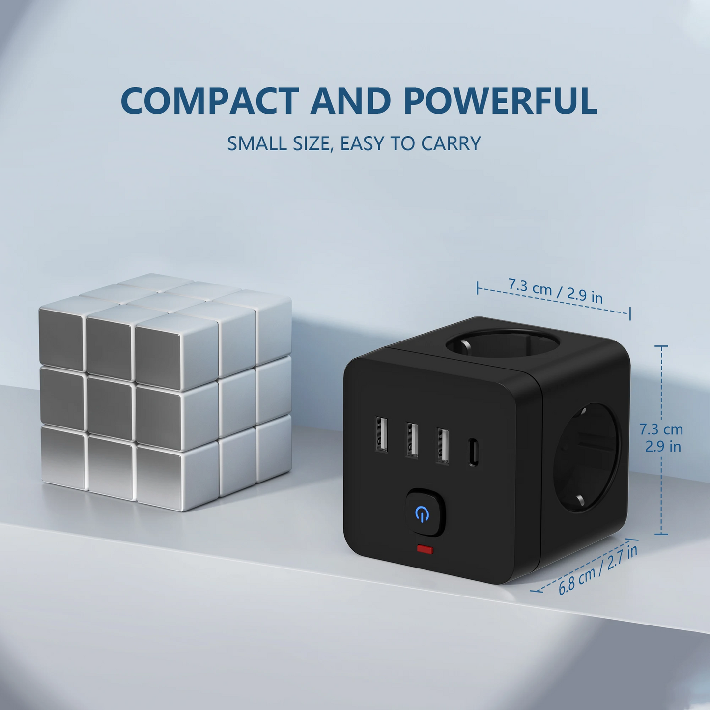 7-in-1 EU Power Strip | 3 AC Outlets + 3 USB + 1 Type-C with Surge Protection