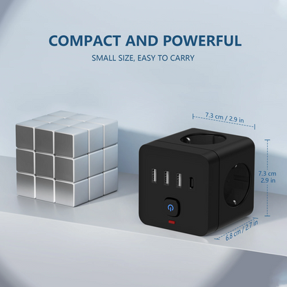 7-in-1 EU Power Strip | 3 AC Outlets + 3 USB + 1 Type-C with Surge Protection