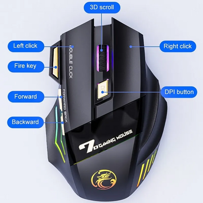 IMICE GW-X7 Wireless Gaming Mouse 🎮 | 3200DPI, Dual Mode, 7 Keys, Silent Click & 7-Color LED