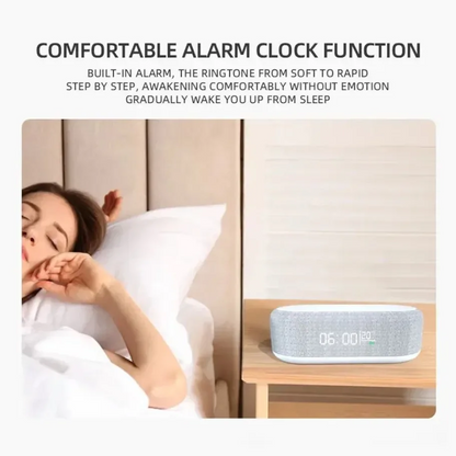Alarm Clock Wireless Charger | Phone Dock, Night Lamp, Desk Thermometer & Fast Charging for iPhone 13–17