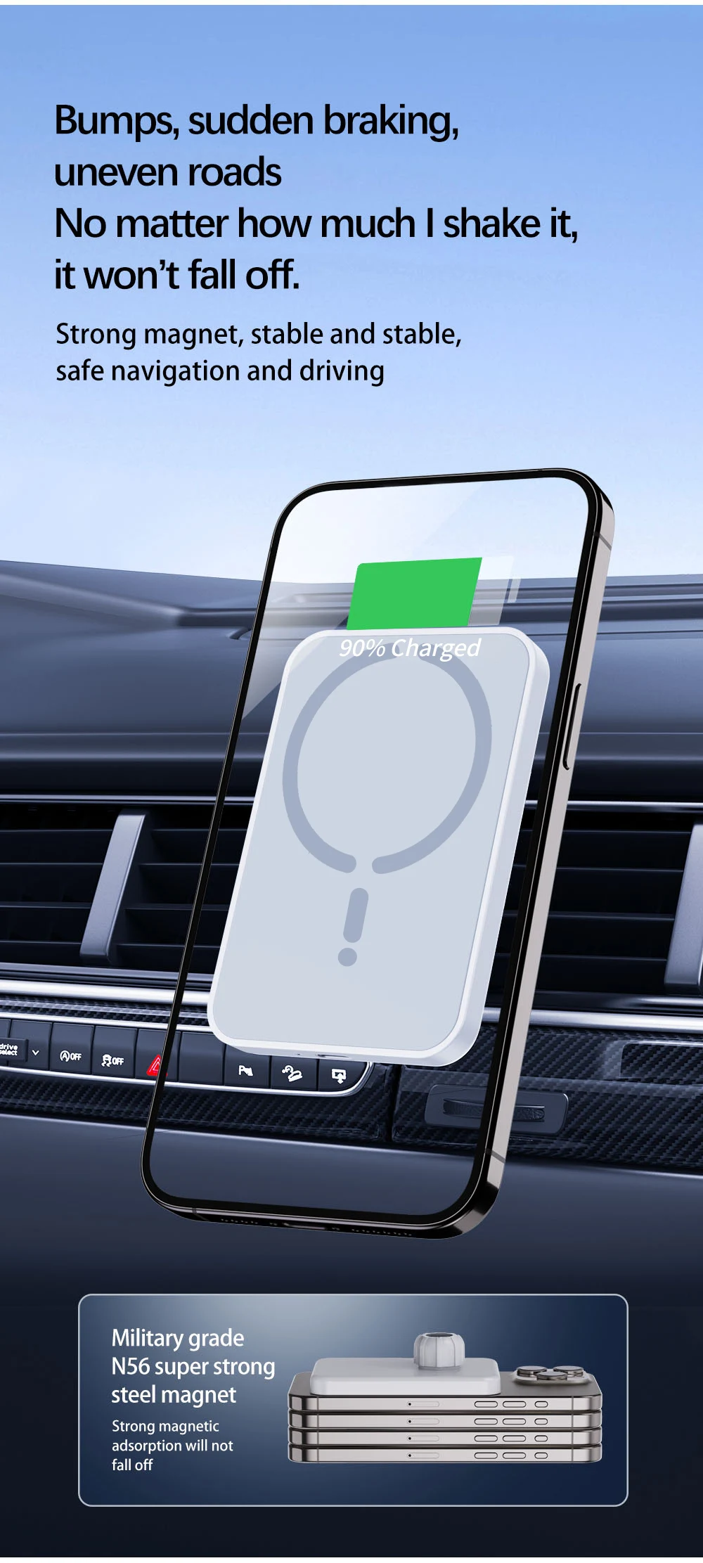 Magnetic Car Wireless Charger | Magsafe iPhone 12–16 Pro Max Fast Charging Air Vent Holder
