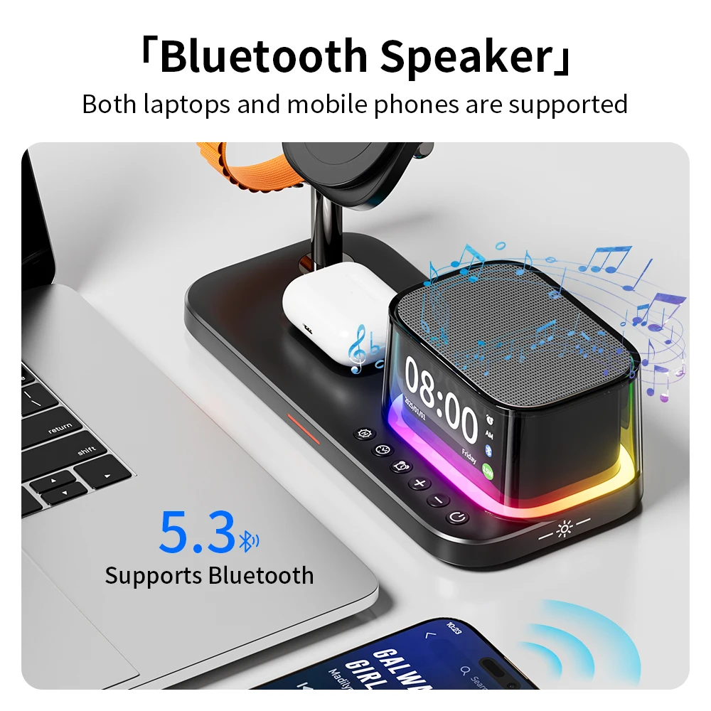 3-in-1 Wireless Charger | Speaker + Digital Clock