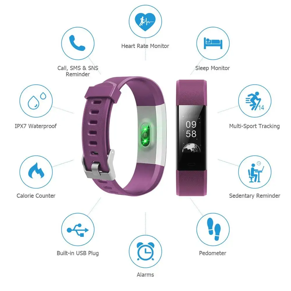 115Plus Smart Watch | Heart Rate, BP, Steps, Waterproof, Bluetooth Sports Watch (Available in Multi Colors)