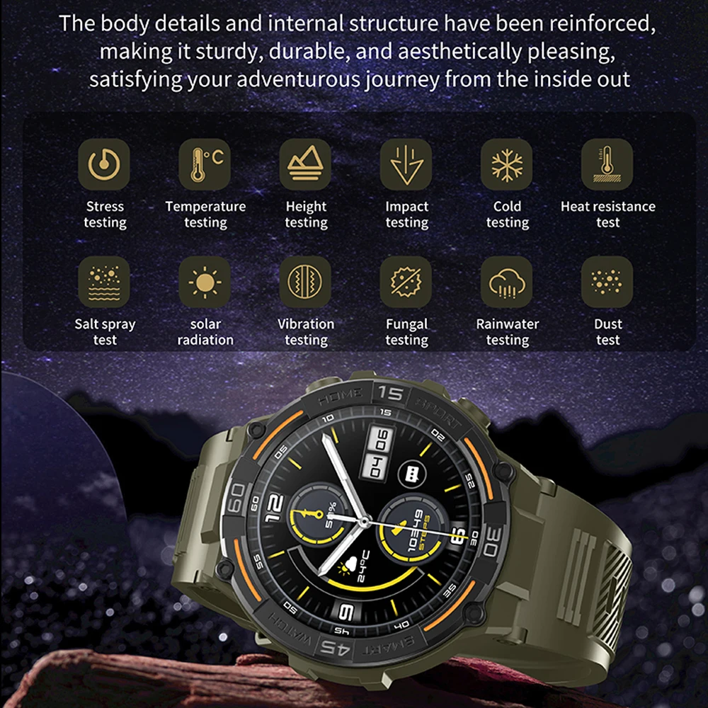 Military Smartwatch | 360×360 HD, Flashlight, Health Monitor, Waterproof, Heart Rate & BT Call