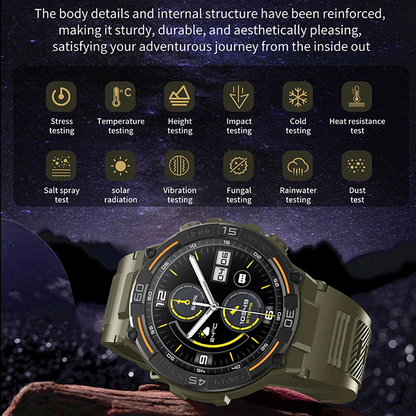 Military Smartwatch | 360×360 HD, Flashlight, Health Monitor, Waterproof, Heart Rate & BT Call