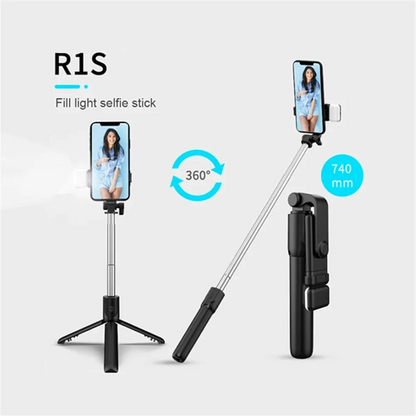 Portable Bluetooth Selfie Stick & Tripod | Remote Shutter, Fill Light & Extendable Phone Stand