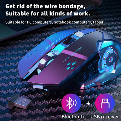 Rechargeable Wireless Gaming Mouse | Silent Bluetooth, USB, Backlight, E-Sports PC Gamer Mouse