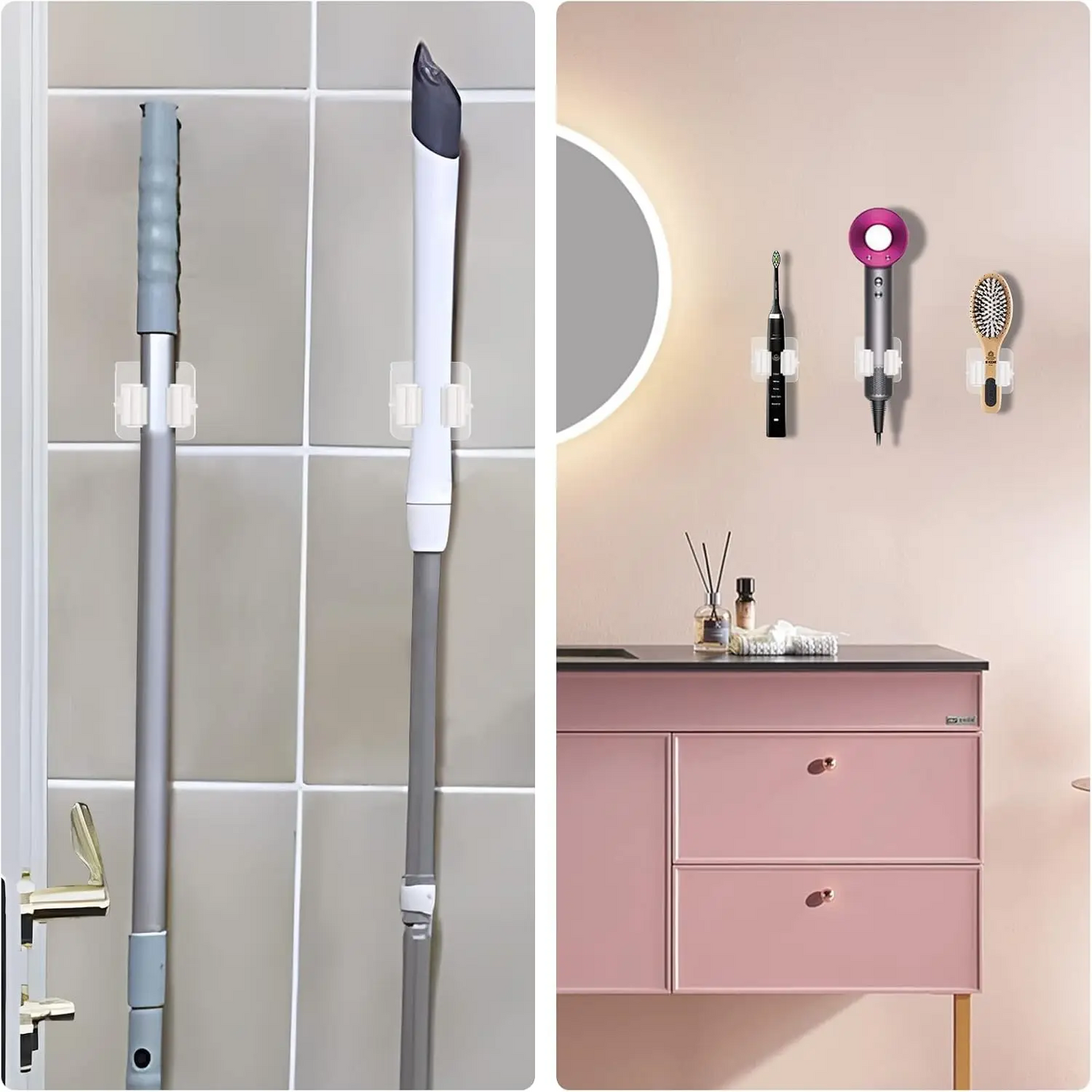 Multi-Purpose Adhesive Wall Hooks | Mop & Broom Hanger