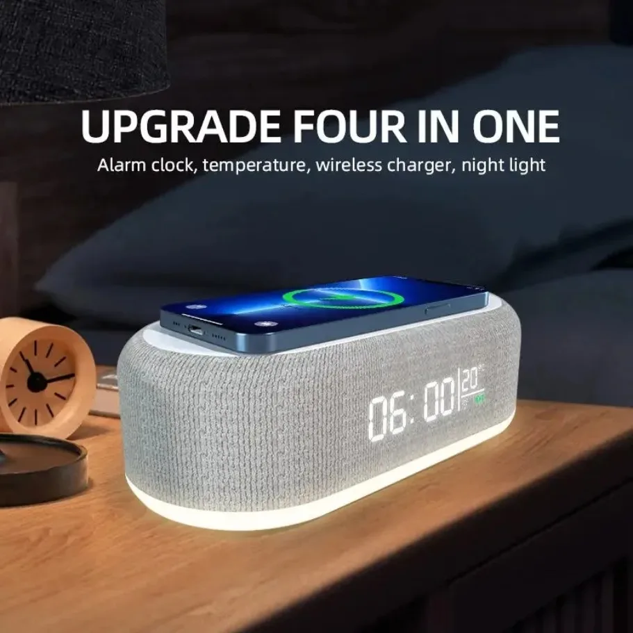 Alarm Clock Wireless Charger | Phone Dock, Night Lamp, Desk Thermometer & Fast Charging for iPhone 13–17