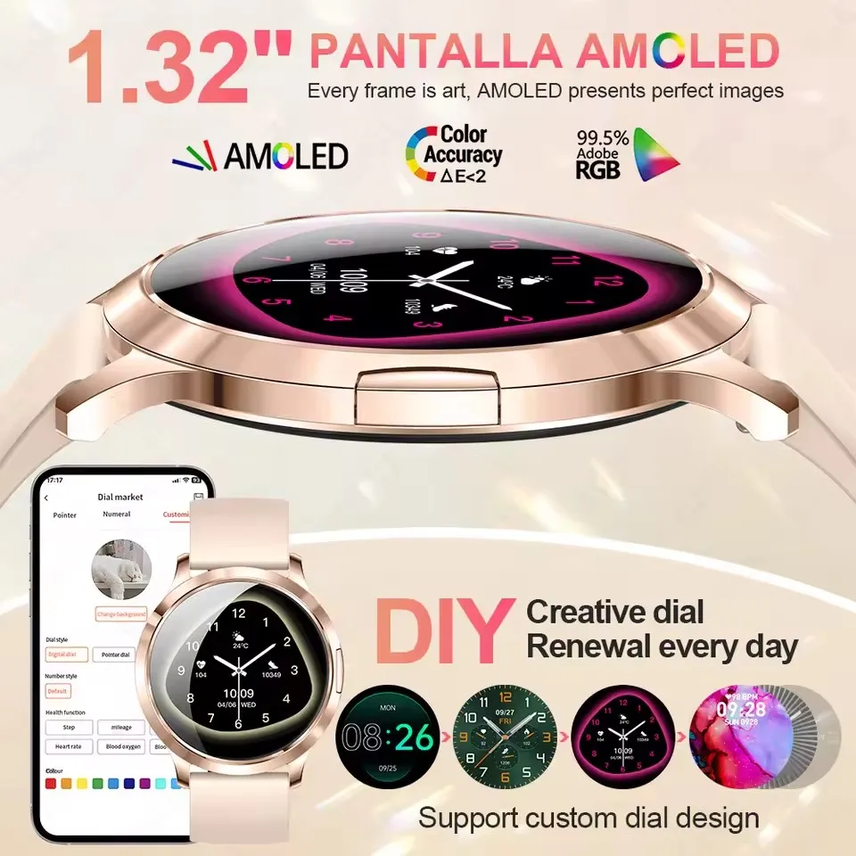 New Women’s Smart Watch 🌸 | 1.32" Ultra-Thin AMOLED, Sport Fitness, Bluetooth Call & Custom Faces